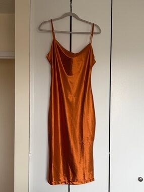 Shiny Orange Midi Dress